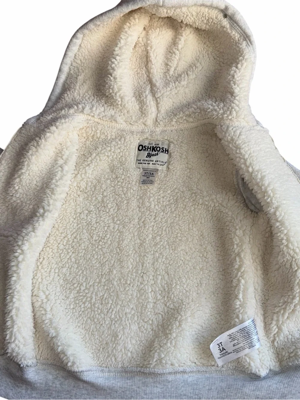 Oshkosh B’Gosh Little Girls Gray Hooded Sherpa Lined Zip-Up Sweatshirt Jacket